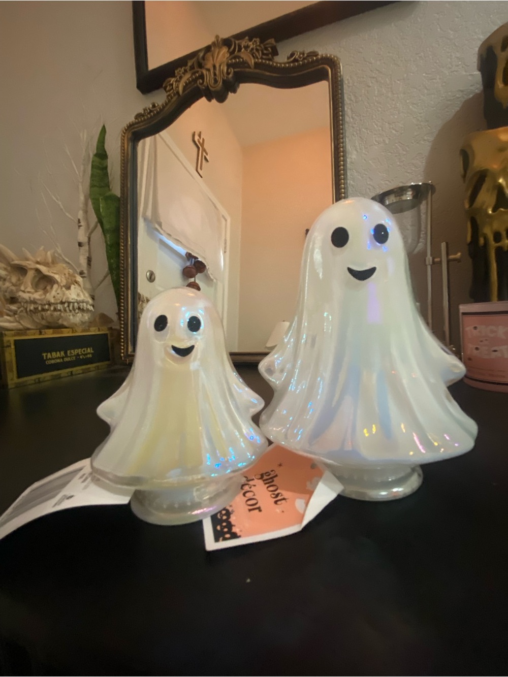 Iridescent Glass Ghost Figurines - Set of 2